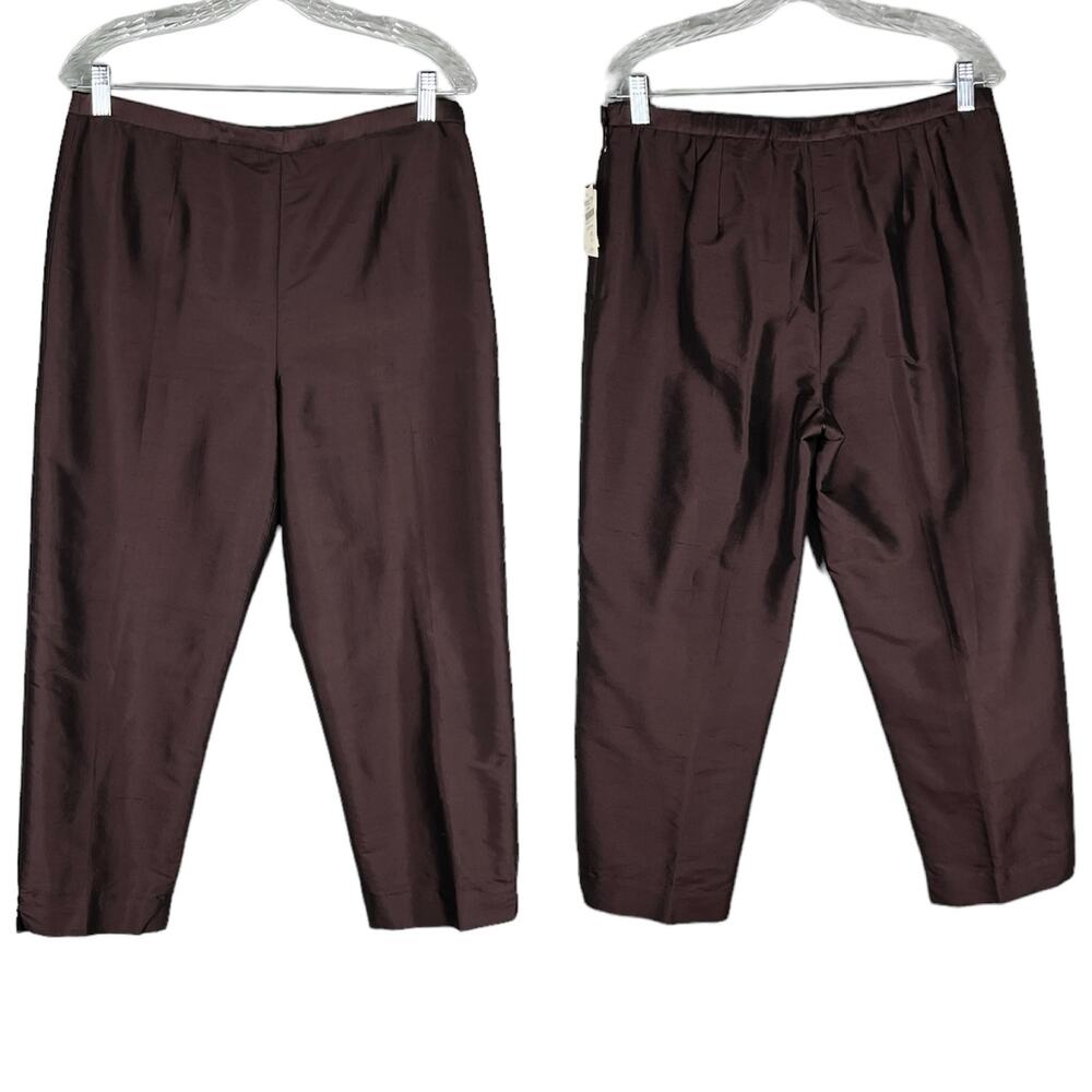 Coldwater Creek Silk Flat Front Side Zip Pants Brown 10 Lined New